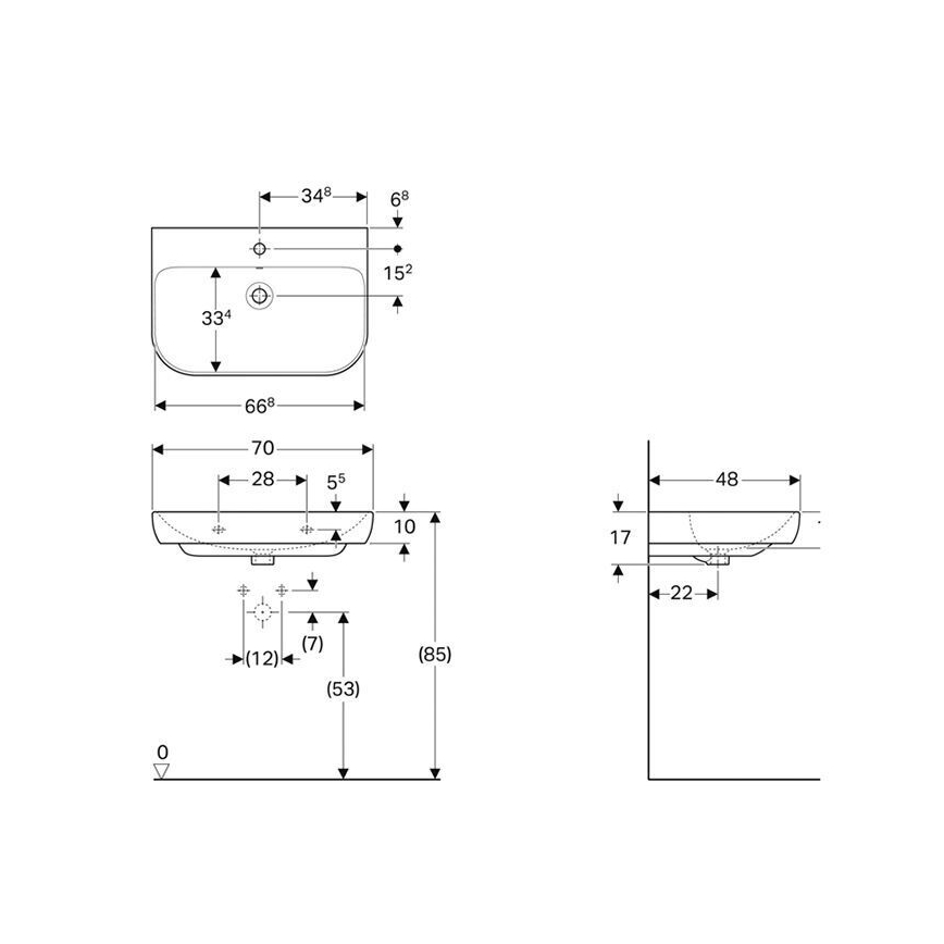 Geberit 500.248.01.1 - Karājamā izlietne Smyle 70x48 cm keramika/balta