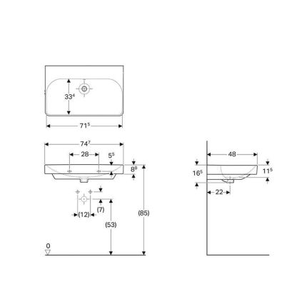 Geberit 500.249.00.2 - Karājama izlietne Smyle Square 75x48 cm keramika/balta