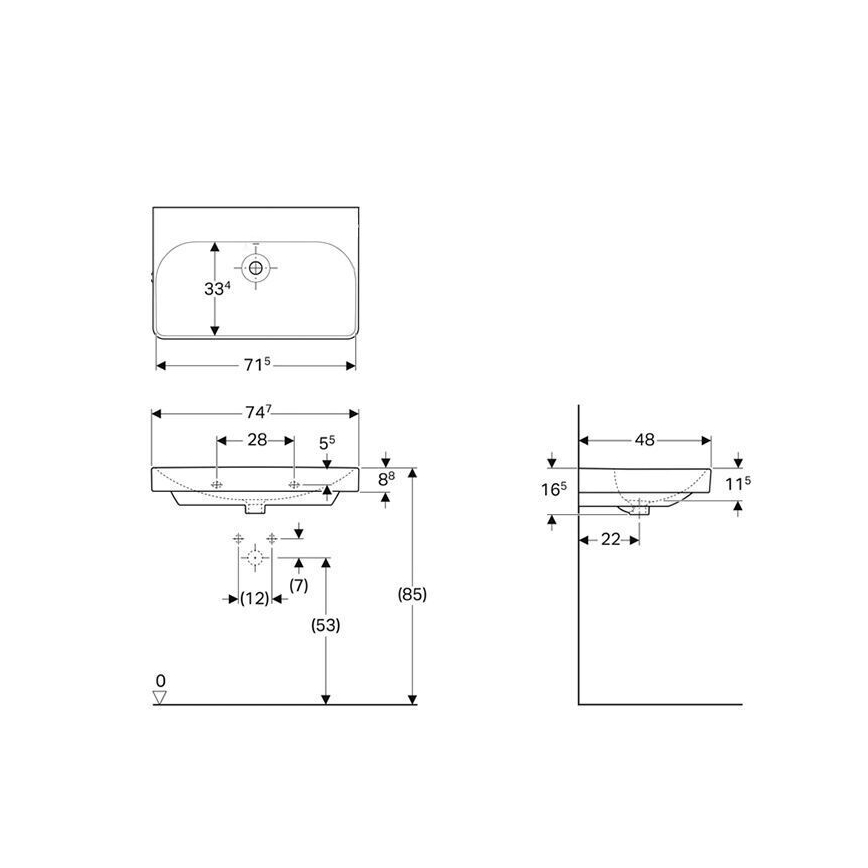 Geberit 500.249.00.2 - Karājama izlietne Smyle Square 75x48 cm keramika/balta