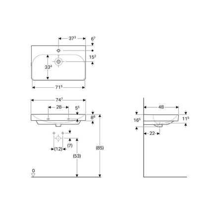 Geberit 500.249.01.1 - Sienas piestiprināma izlietne Smyle Square 75x48 cm keramika/balta