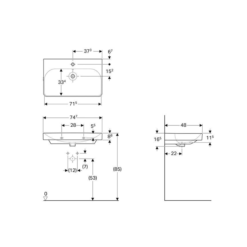 Geberit 500.249.01.1 - Sienas piestiprināma izlietne Smyle Square 75x48 cm keramika/balta