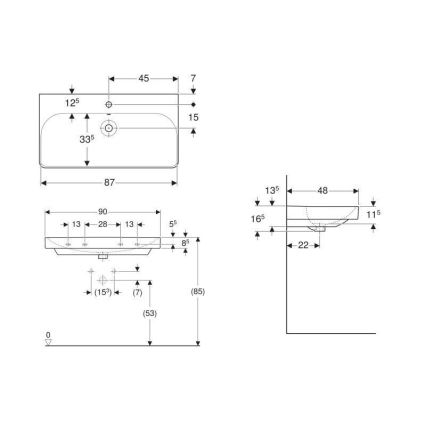 Geberit 500.251.01.1 - Sienas piestiprināma izlietne Smyle Square 90 x 48 cm, keramiska / balta