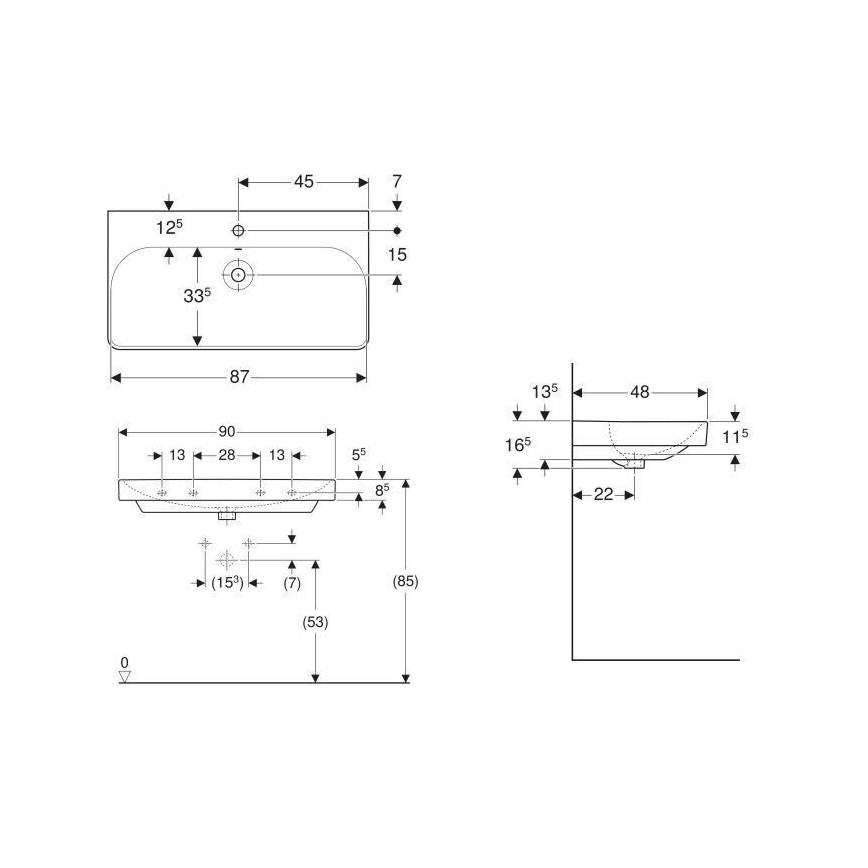 Geberit 500.251.01.1 - Sienas piestiprināma izlietne Smyle Square 90 x 48 cm, keramiska / balta