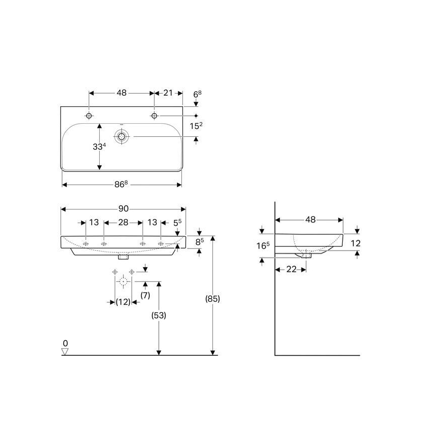 Geberit 500.252.01.1 - Sienas piestiprināma dubultā izlietne Smyle Square 90x48 cm keramika/balta