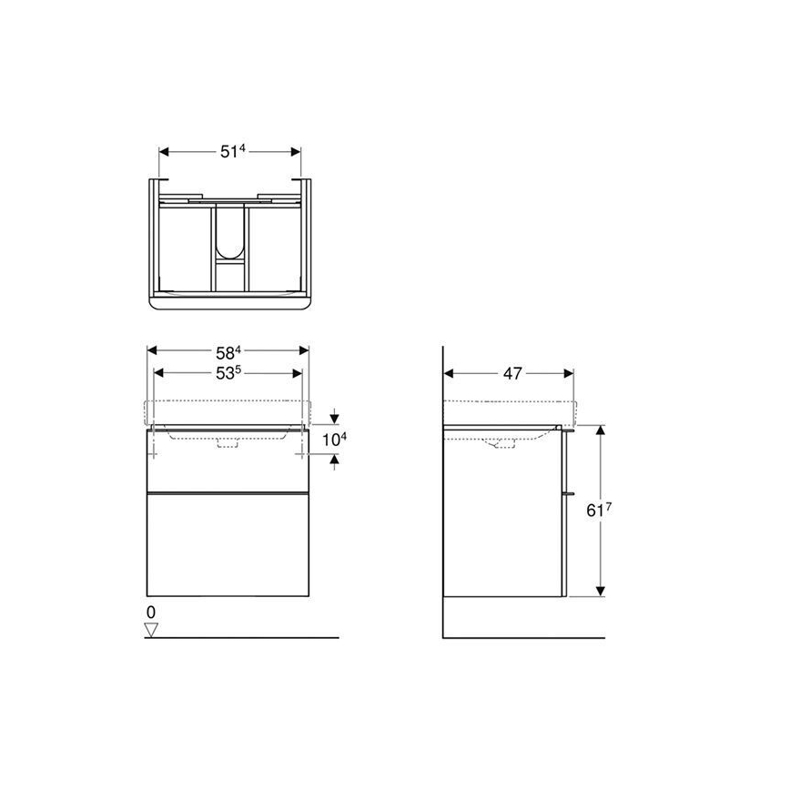 Geberit 500.352.00.1 - Vannas istabas skapītis zem izlietnes Smyle Square 59x62x47 cm, balts