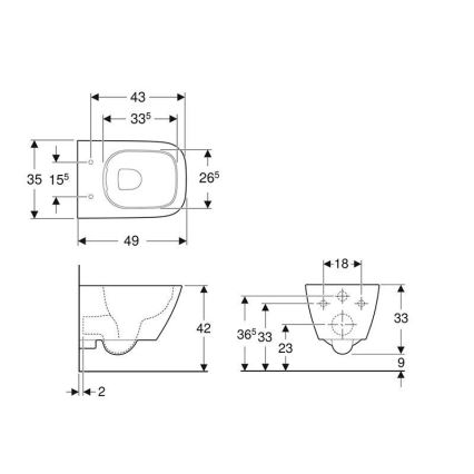 Geberit 500.379.01.1 - Sienas piestiprināms Rimfree tualetes pods Smyle Square, keramika/balta