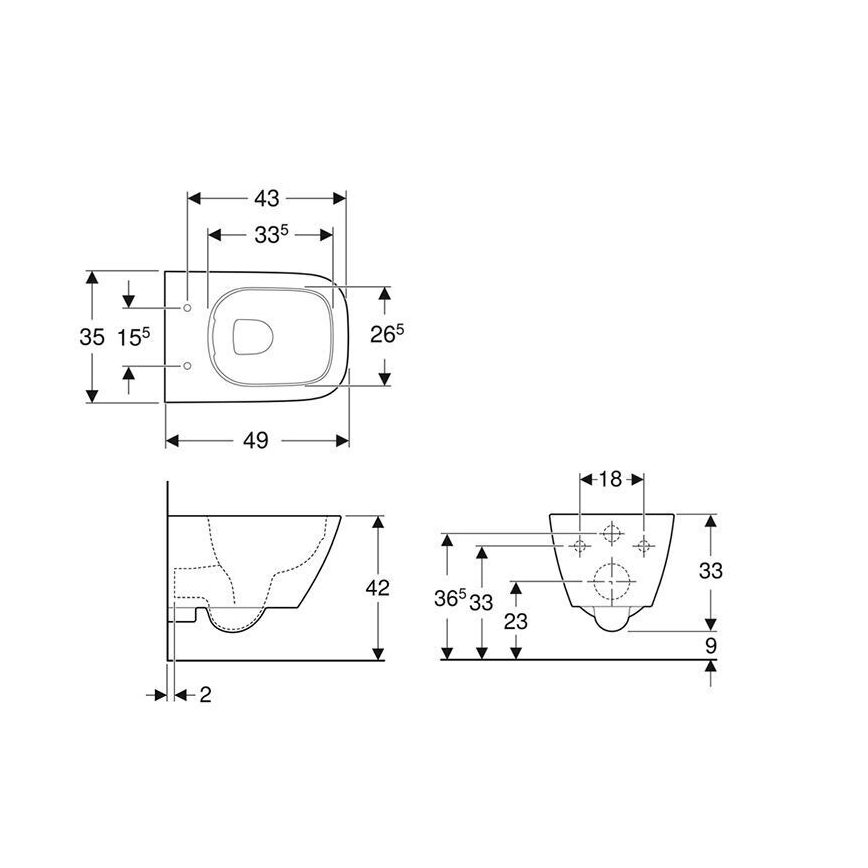 Geberit 500.379.01.1 - Sienas piestiprināms Rimfree tualetes pods Smyle Square, keramika/balta