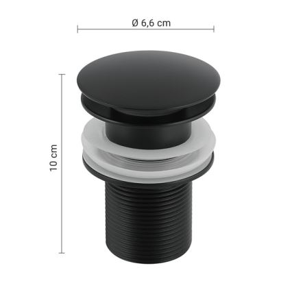 Gedy - CLICK-CLACK izlietnes aizbīdnis Ø 6,6 cm, matēts melns