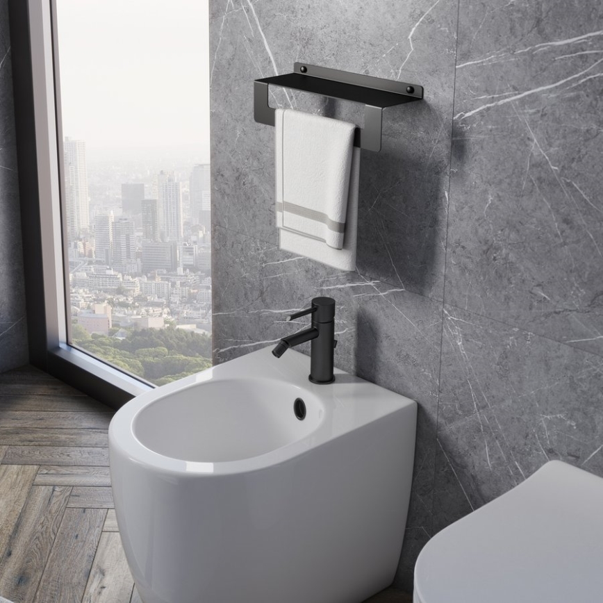 Gedy - Plaukts ar dvieļu pakaramo CLEO 30 cm matēts melns