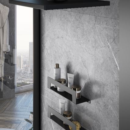 Gedy - Plaukts ar dvieļu pakaramo CLEO 30 cm matēts melns