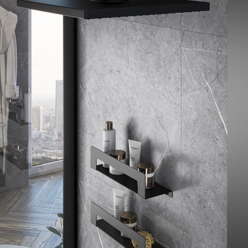 Gedy - Plaukts ar dvieļu pakaramo CLEO 30 cm matēts melns