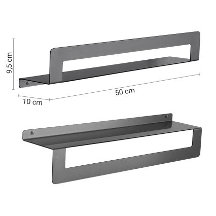 Gedy - Plaukts ar dvieļu pakaramo CLEO, 50 cm, metāliski pelēks