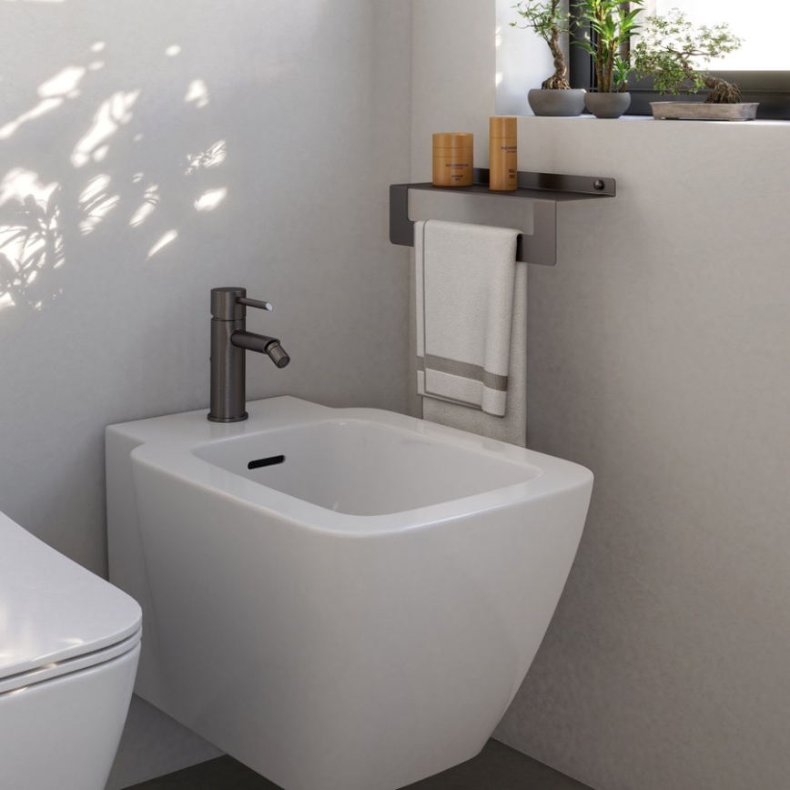 Gedy - Plaukts ar dvieļu turētāju CLEO 30 cm metāliski pelēks