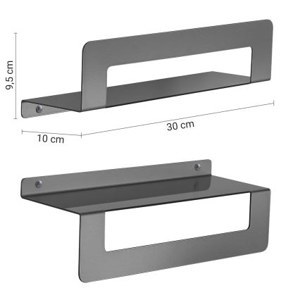 Gedy - Plaukts ar dvieļu turētāju CLEO 30 cm metāliski pelēks