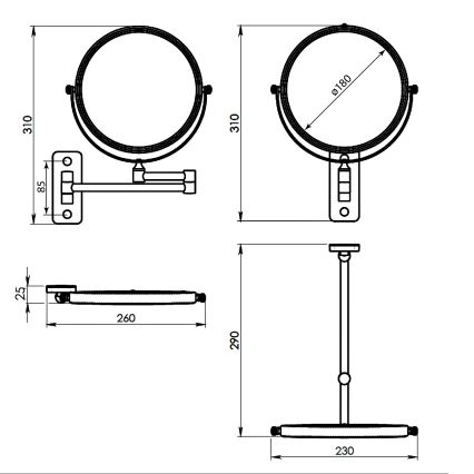 Gedy - sienas kosmētiskais spogulis GAIA spīdīgs hroms