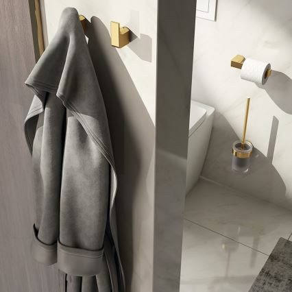 Gedy - sienas piestiprināmā tualetes birste PIRENEI, matēts stikls/matēta zelta apdare