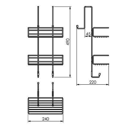 Gedy - sienas plaukts dušai CHROM LINE 49x24 cm, matētā melnā krāsā