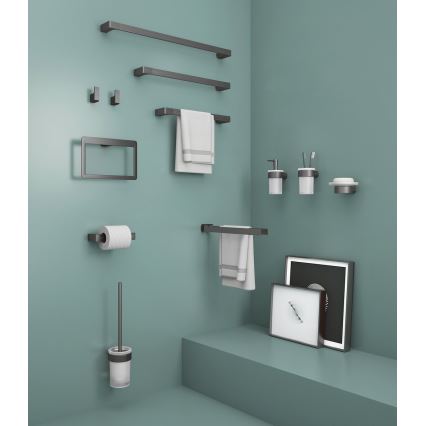 Gedy - sienas stiprināms zobu suku turētājs PIRENEI, matēts stikls/metāliska pelēka