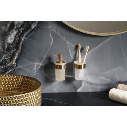 Gedy - Sienas uzstādāms ziepju dozators PIRENEI 110 ml opāls stikls/matēta zelta