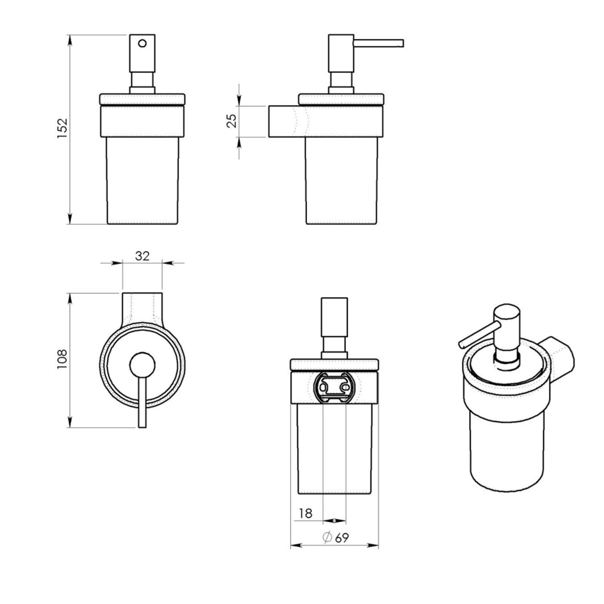 Gedy - Sienas ziepju dozators PIRENEI 110 mm pienīgs stikls/spīdīgi hromēts