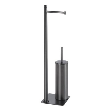 Gedy - stāvoša WC birste ar tualetes papīra turētāju TRILLY metāliska pelēka