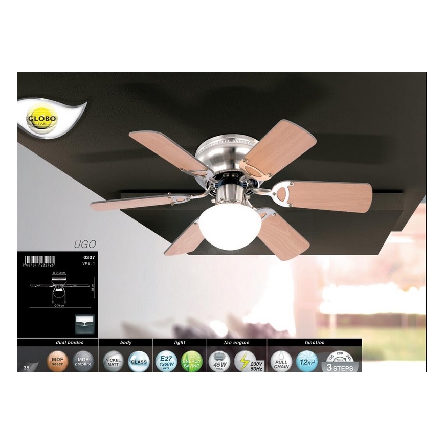 Globo - Griestu ventilators 1xE27/60W/230V