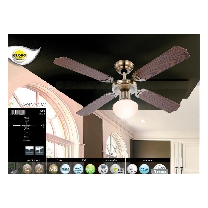 Globo - Griestu ventilators 1xE27/60W/230V