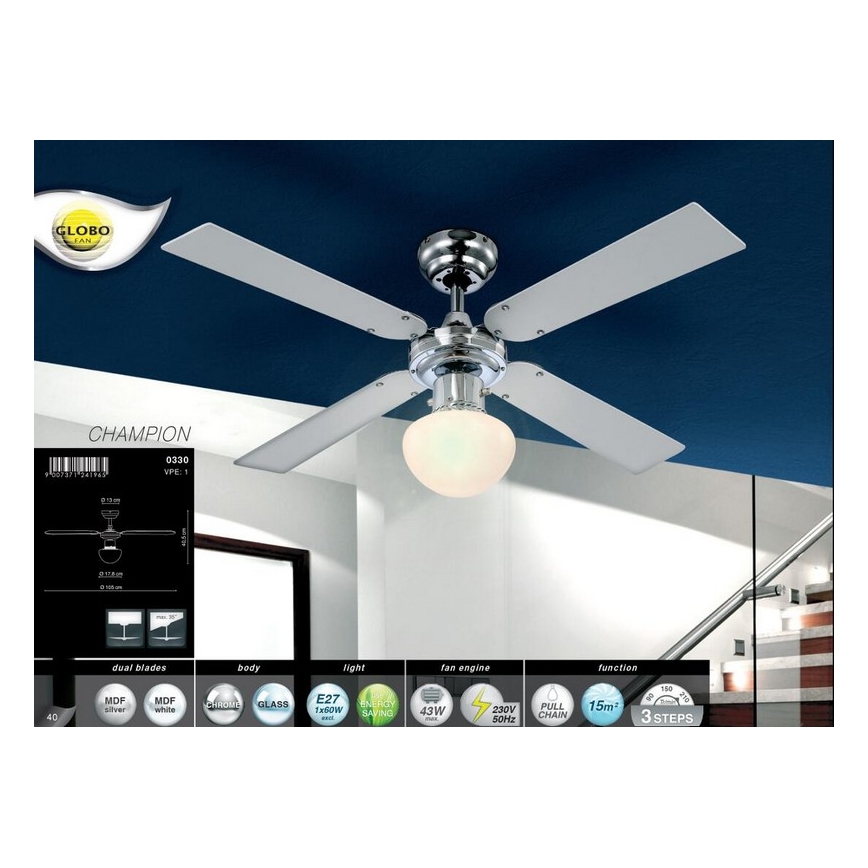 Globo - Griestu ventilators 1xE27/60W/230V