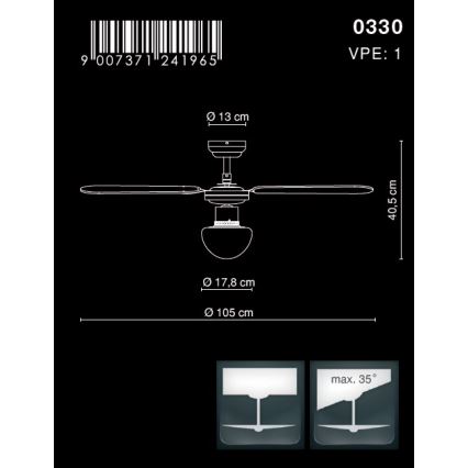 Globo - Griestu ventilators 1xE27/60W/230V