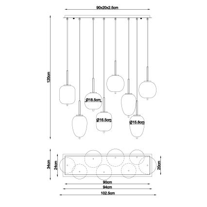 Globo - Lustra ar auklu 8xE14/40W/230V misiņš