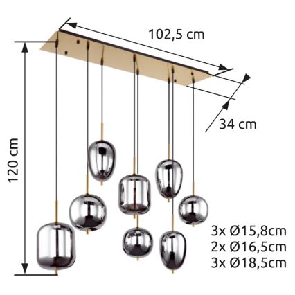 Globo - Lustra ar auklu 8xE14/40W/230V dūmakains