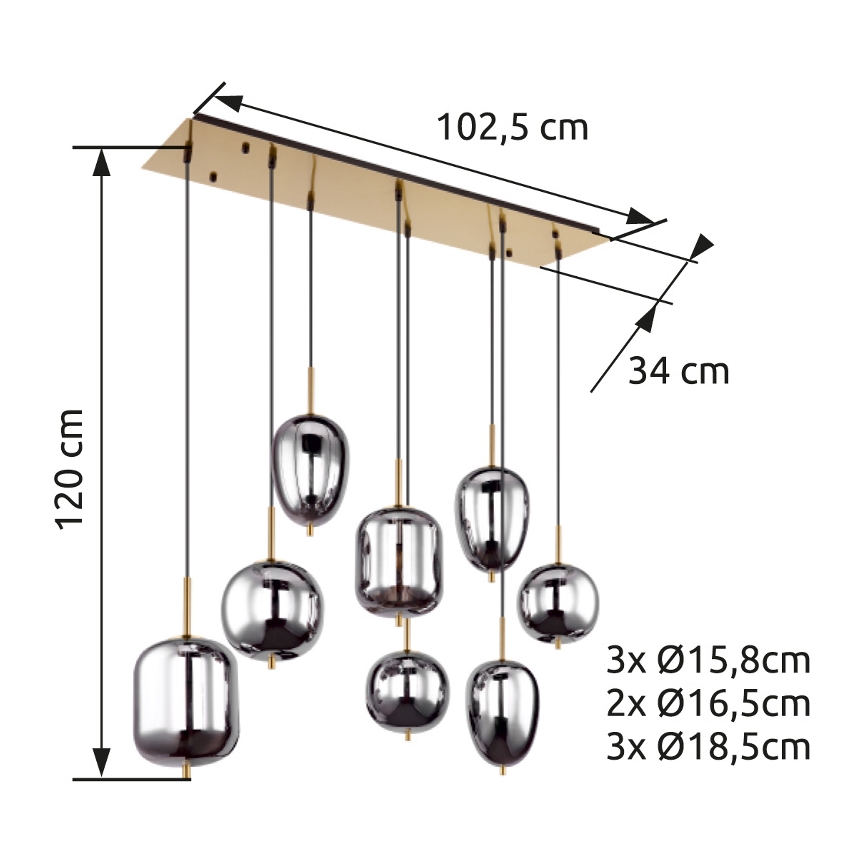 Globo - Lustra ar auklu 8xE14/40W/230V dūmakains