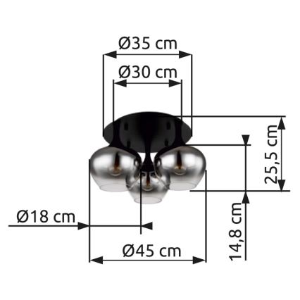 Globo - Virsapmetuma lustra 3xE27/40W/230V d. 45 cm melna