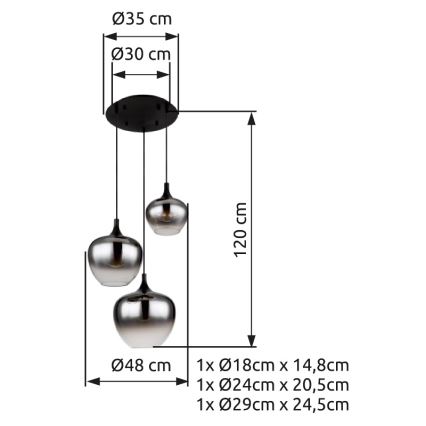 Globo - Lustra ar auklu 3xE27/40W/230V d. 48 cm melna