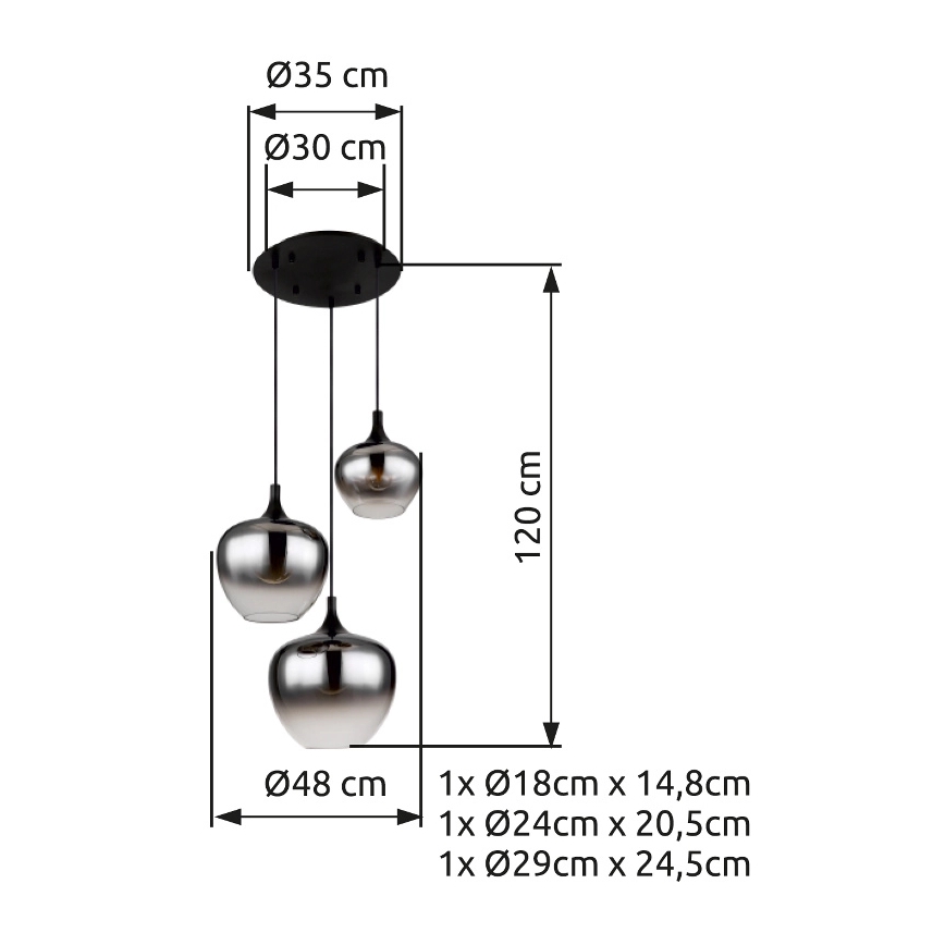 Globo - Lustra ar auklu 3xE27/40W/230V d. 48 cm melna