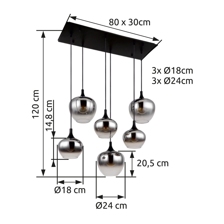 Globo - Lustra ar auklu 6xE27/40W/230V melna