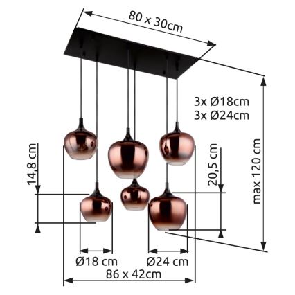Globo - Lustra ar auklu 6xE27/40W/230V brūna/dūmakains
