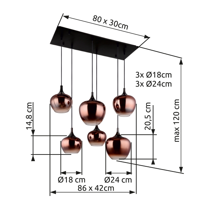 Globo - Lustra ar auklu 6xE27/40W/230V brūna/dūmakains