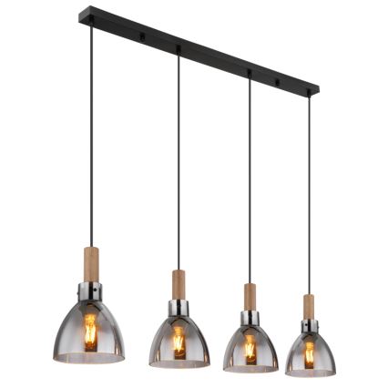 Globo 15550-4H - Pakaramā lampa uz kabeļa MATTEA 4xE27/6W/230V melna/dūmakaina
