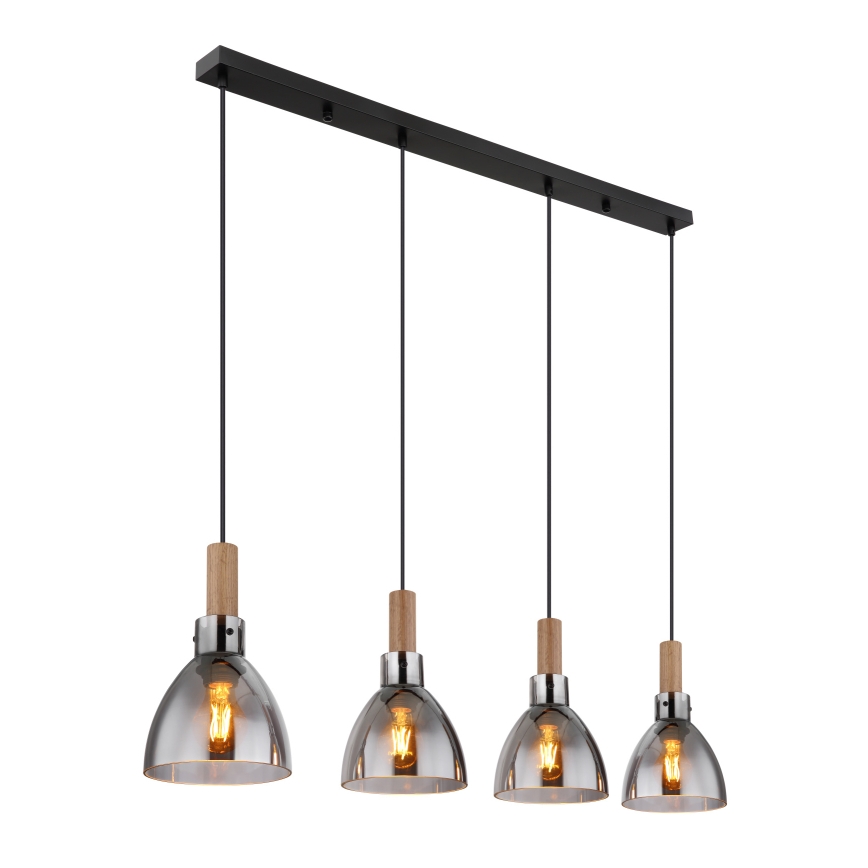 Globo 15550-4H - Pakaramā lampa uz kabeļa MATTEA 4xE27/6W/230V melna/dūmakaina