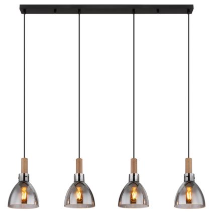 Globo 15550-4H - Pakaramā lampa uz kabeļa MATTEA 4xE27/6W/230V melna/dūmakaina
