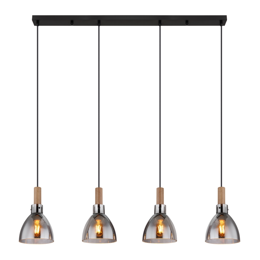 Globo 15550-4H - Pakaramā lampa uz kabeļa MATTEA 4xE27/6W/230V melna/dūmakaina