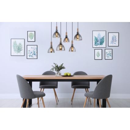 Globo - Pakaramā lustra uz troses 6xE27/6W/230V melna/dūmakaina