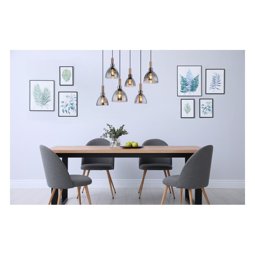 Globo - Pakaramā lustra uz troses 6xE27/6W/230V melna/dūmakaina