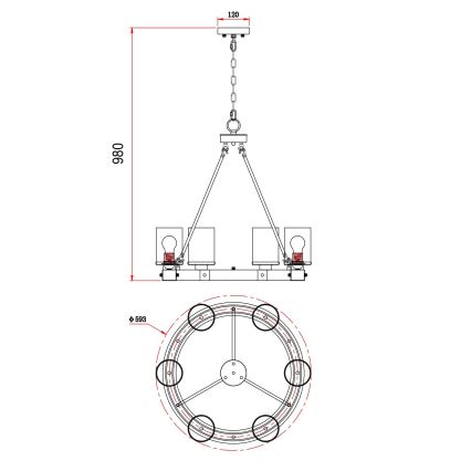 Globo - Lustra ar ķēdi 6xE27/60W/230V ozols