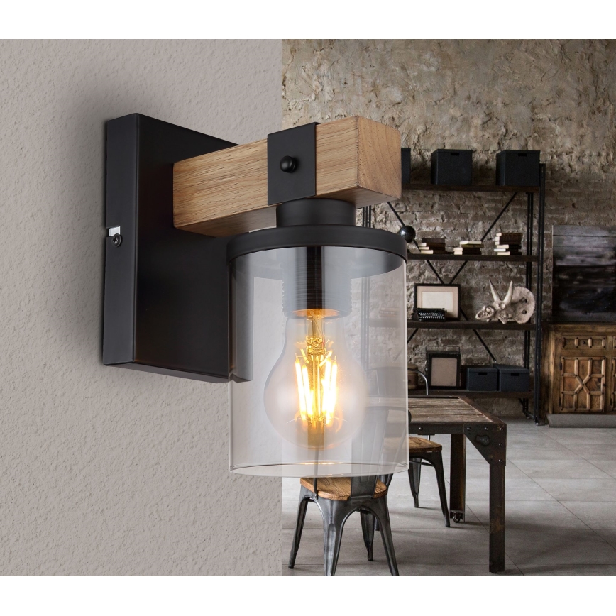 Globo - Sienas lampa 1xE27/60W/230V ozols/dūmakains
