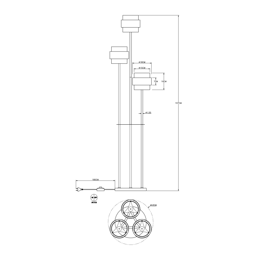 Globo - Grīdas stāvlampa 3xE27/60W/230V