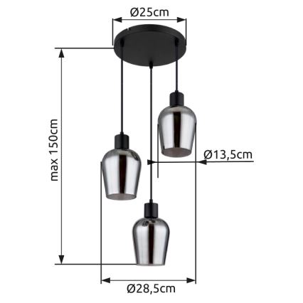Globo - Lustra ar auklu 3xE27/40W/230V d. 28,5 cm melna