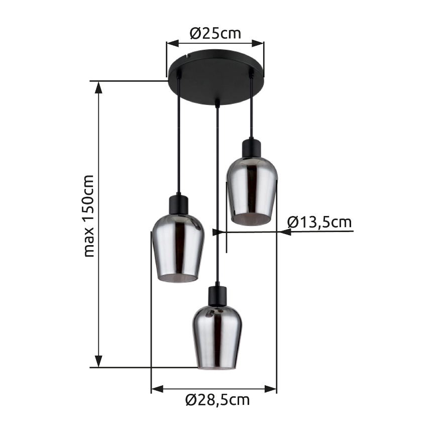 Globo - Lustra ar auklu 3xE27/40W/230V d. 28,5 cm melna
