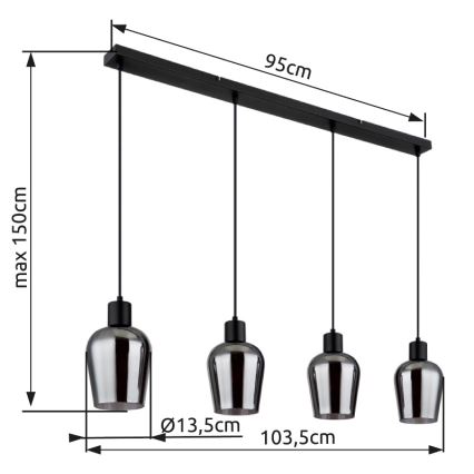 Globo - Lustra ar auklu 4xE27/40W/230V melna